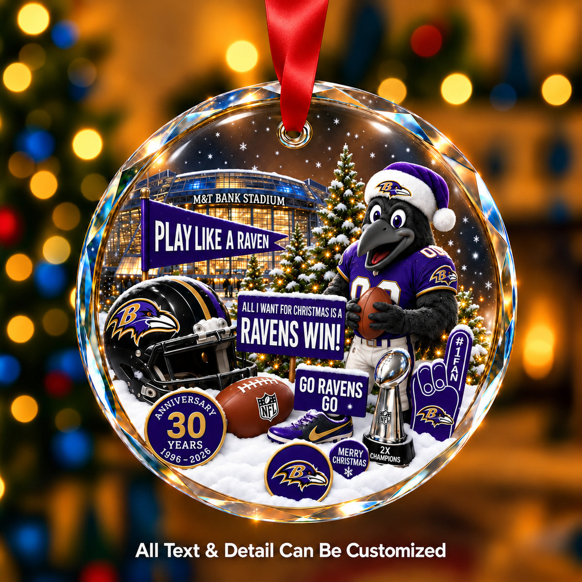 Baltimore Ravens Snow Globe Glass Ornament