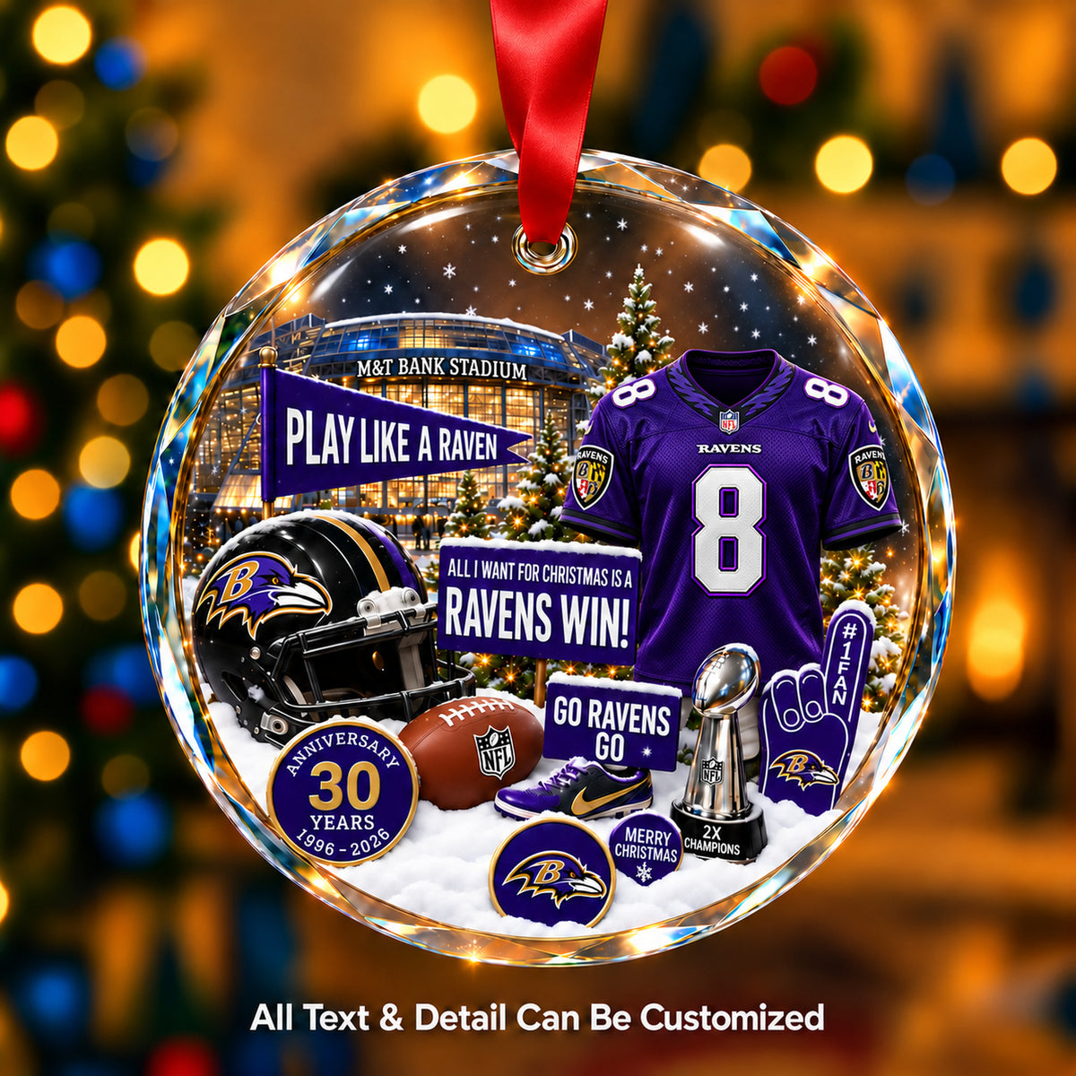 Baltimore Ravens Jersey Snow Globe Glass Ornament
