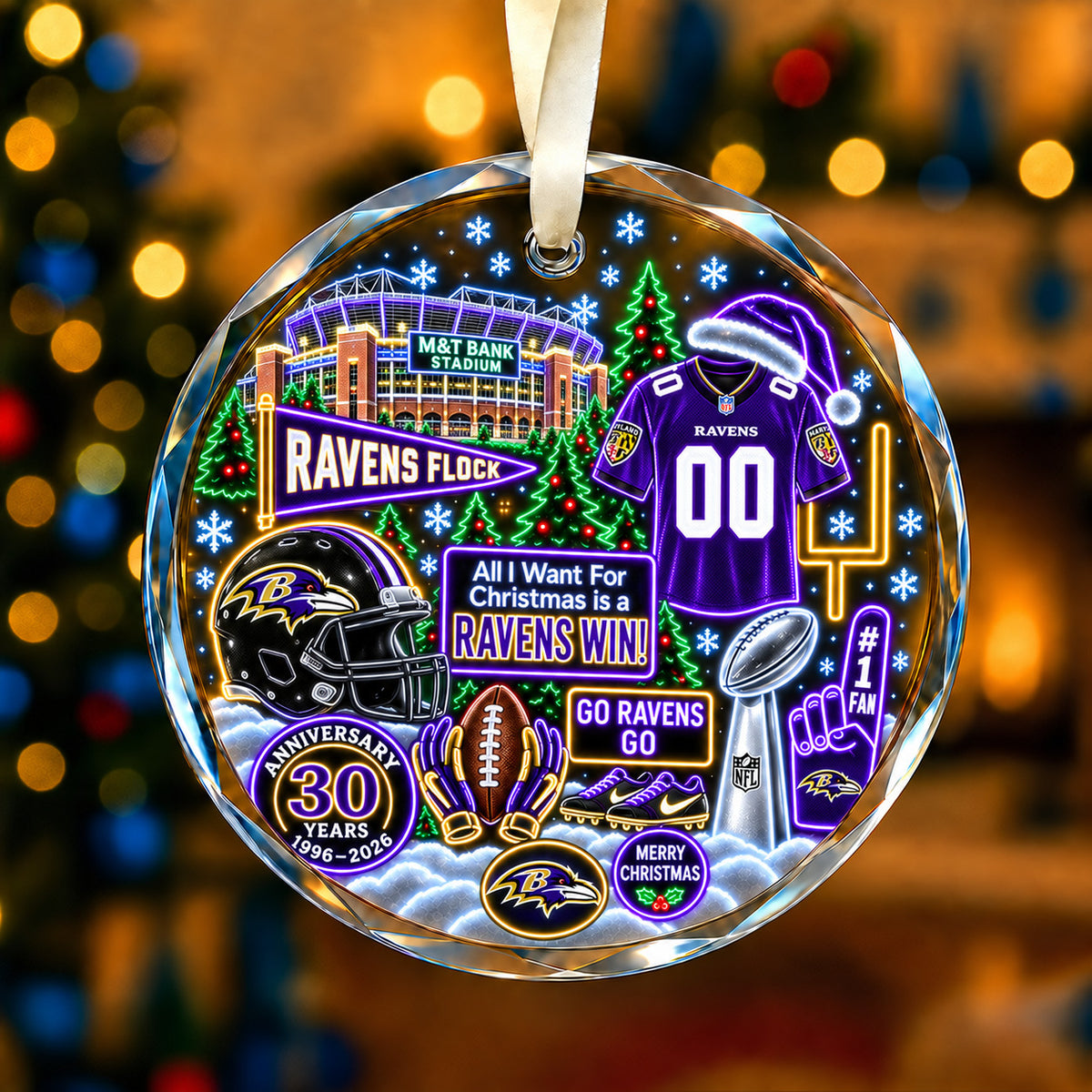 All Football Teams Christmas Neon Stadium Snow Glass Ornament With Gift Box - 5to9vibe