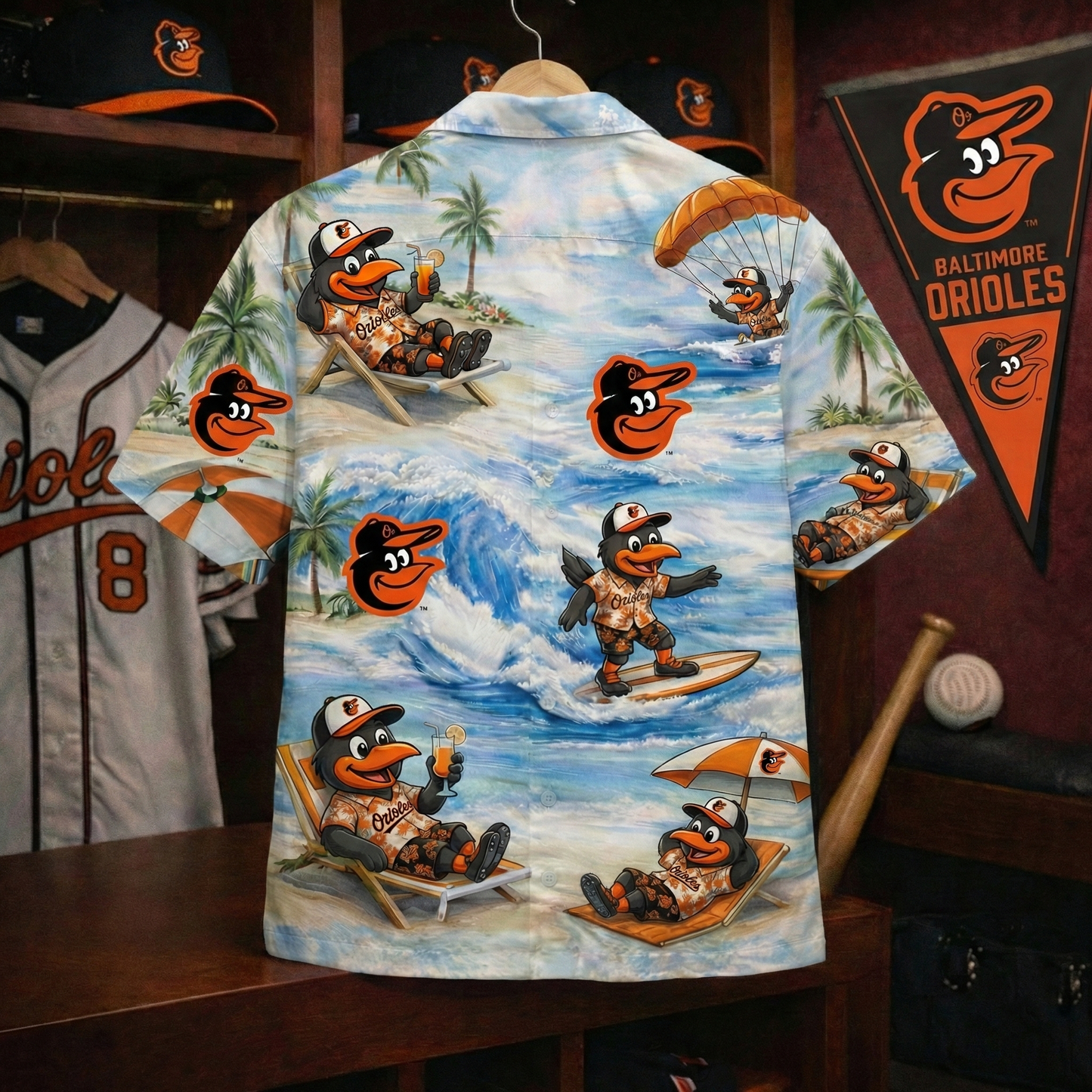 Camisa Hawaiana Unisex con Botones "Viber" de Mascota de Béisbol BO para Hombres y Mujeres