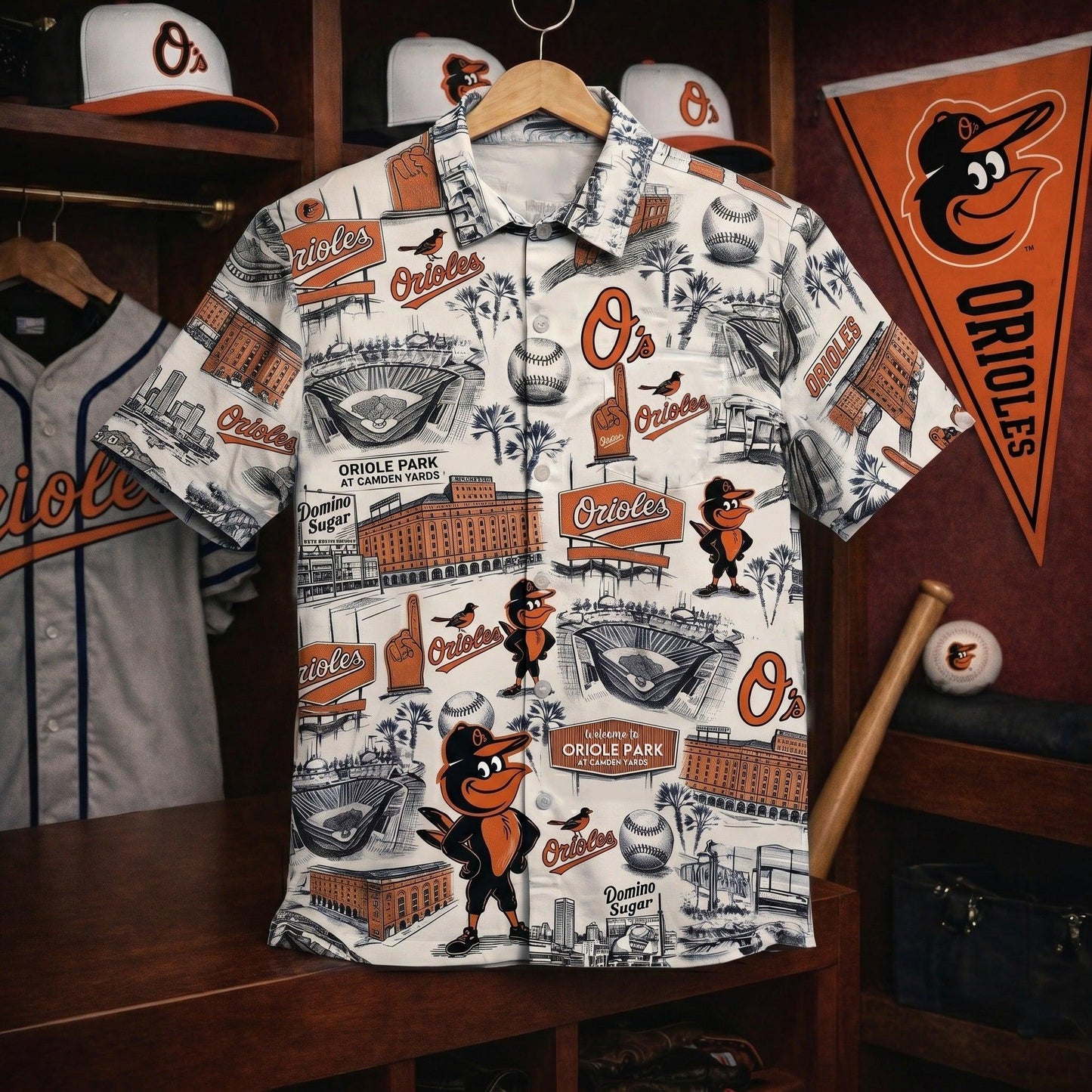 Camisa Hawaiana Vintage Unisex con Botones "Legacy Edition" y eslogan del Estadio de Béisbol BO