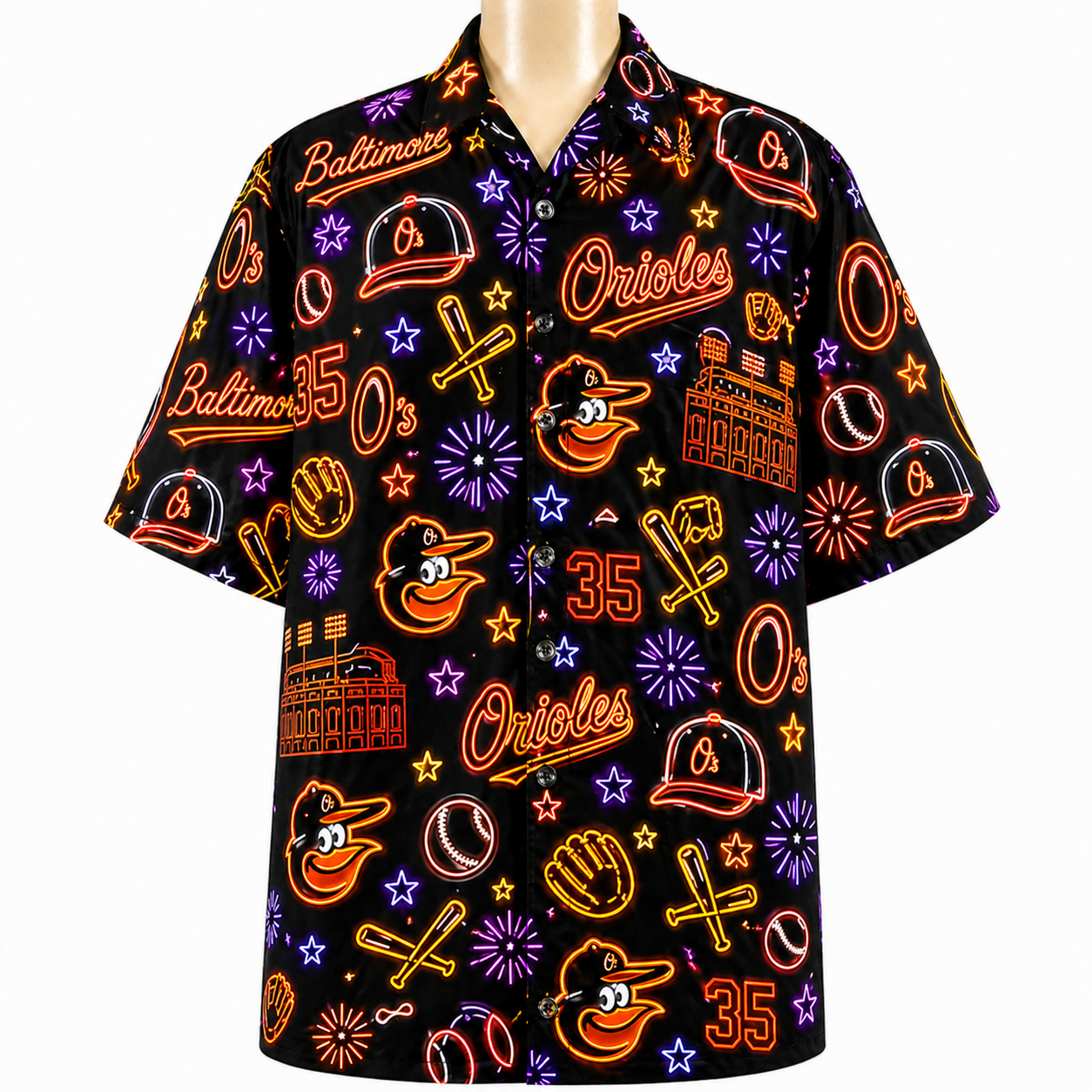All Baseball Teams Neon Pattern Vibe Summer Party Button-Up Unisex Hawaiian Shirt For Men and Women