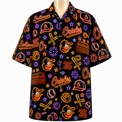 All Baseball Teams Neon Pattern Vibe Summer Party Button-Up Unisex Hawaiian Shirt For Men and Women