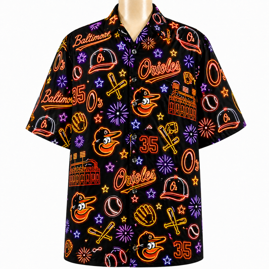 BO Baseball Teams Neon Pattern Vibe Summer Party Button-Up Unisex Hawaiian Shirt For Men and Women