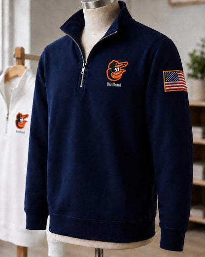 All Baseball Teams Embroidered Logo and Us Flag Premium Quarter Zip Sweatshirt, Inspired Quarter Zip Sweater, Unisex Baseball Sweatshirt