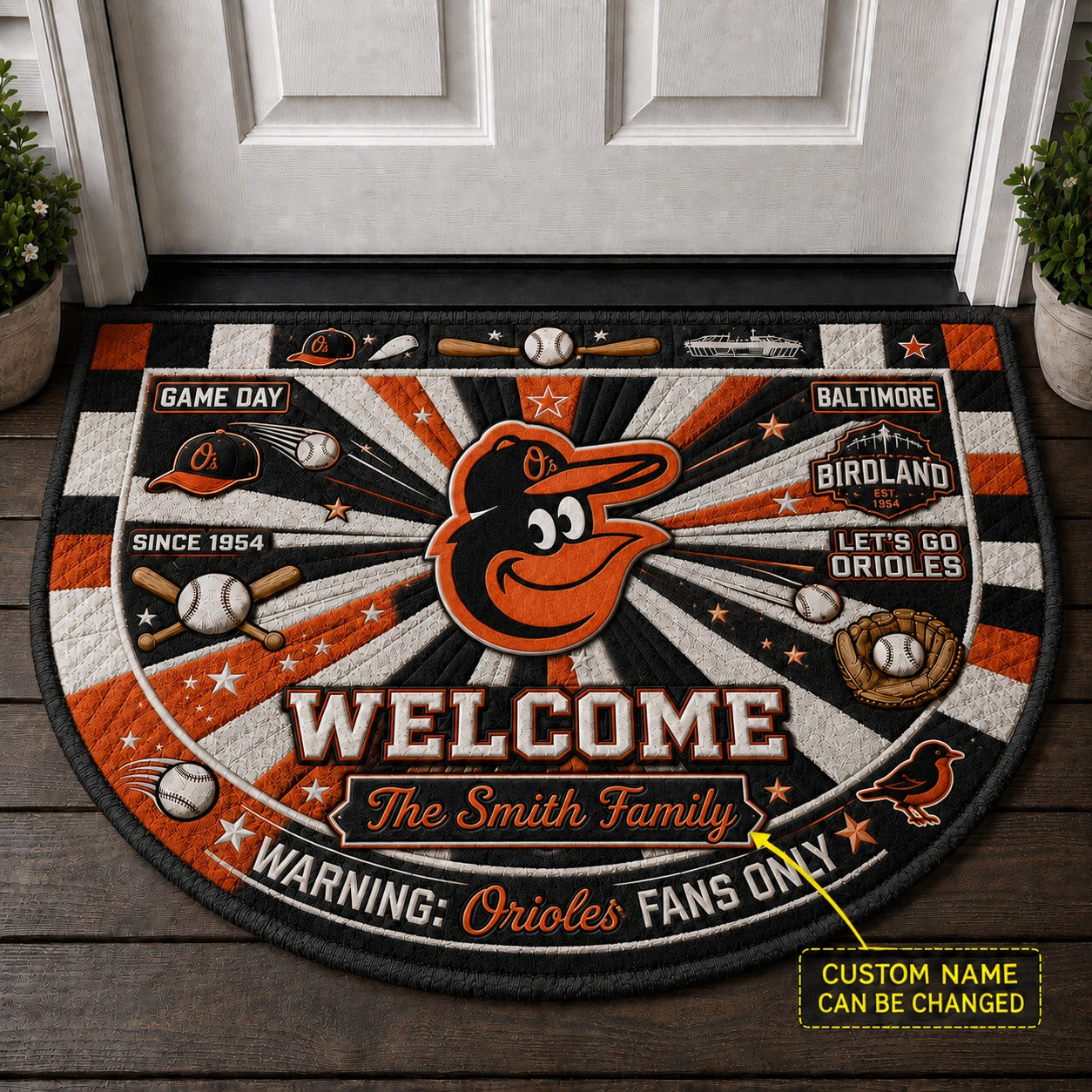 Official-Inspired Baseball Fan Custom Quilted Print Premium Welcome Mat Washable Black Border – Personalized Baseball Doormat