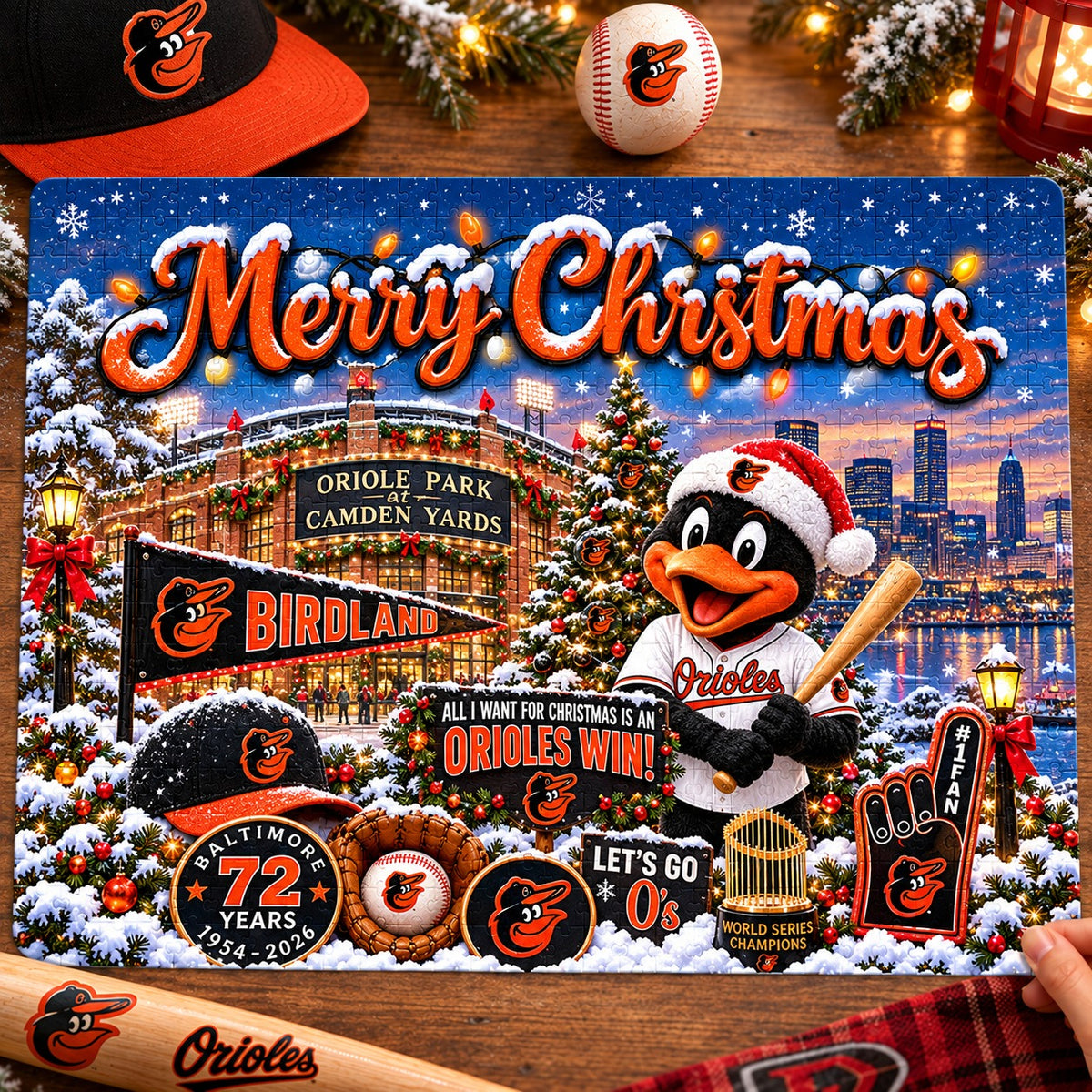 All Baseball Teams Baseball Stadium Personalized  Christmas Jigsaw Puzzle – Choose Your Team, 500 Pieces