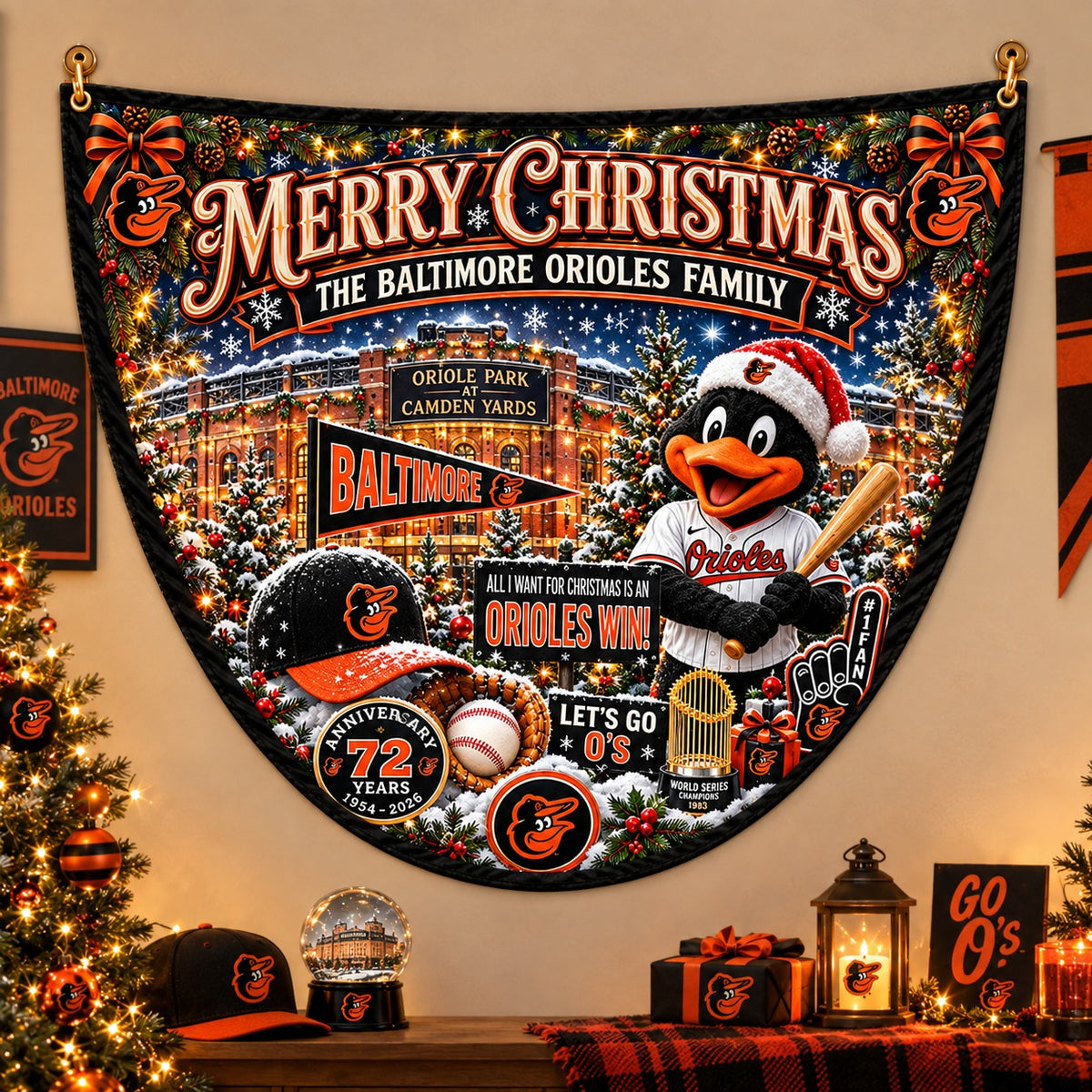 All Baseball Teams Personalized Christmas Night Bunting Flag - 5to9vibe