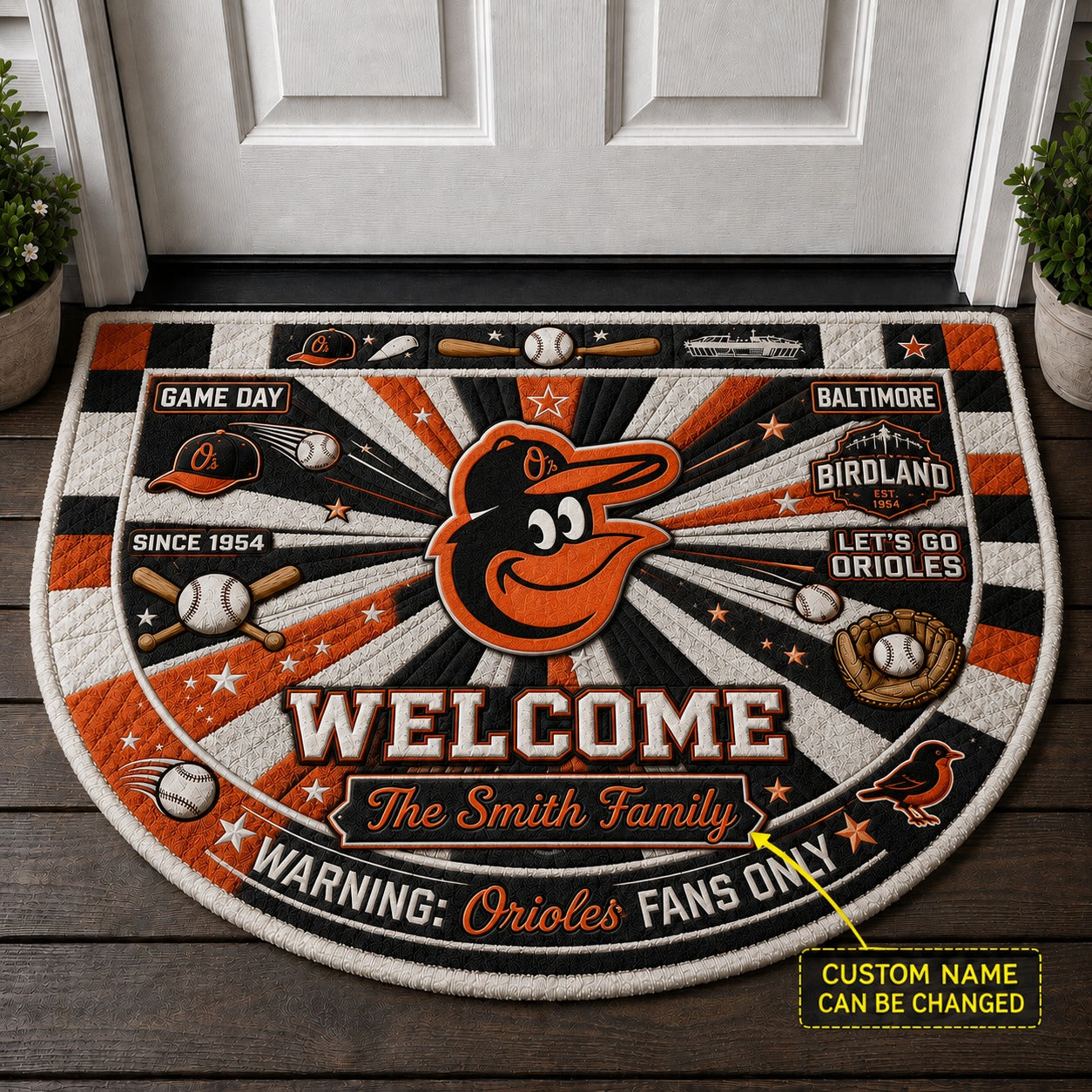Official-Inspired Baseball Fan Custom Quilted Print Premium Welcome Mat Washable Black Border – Personalized Baseball Doormat