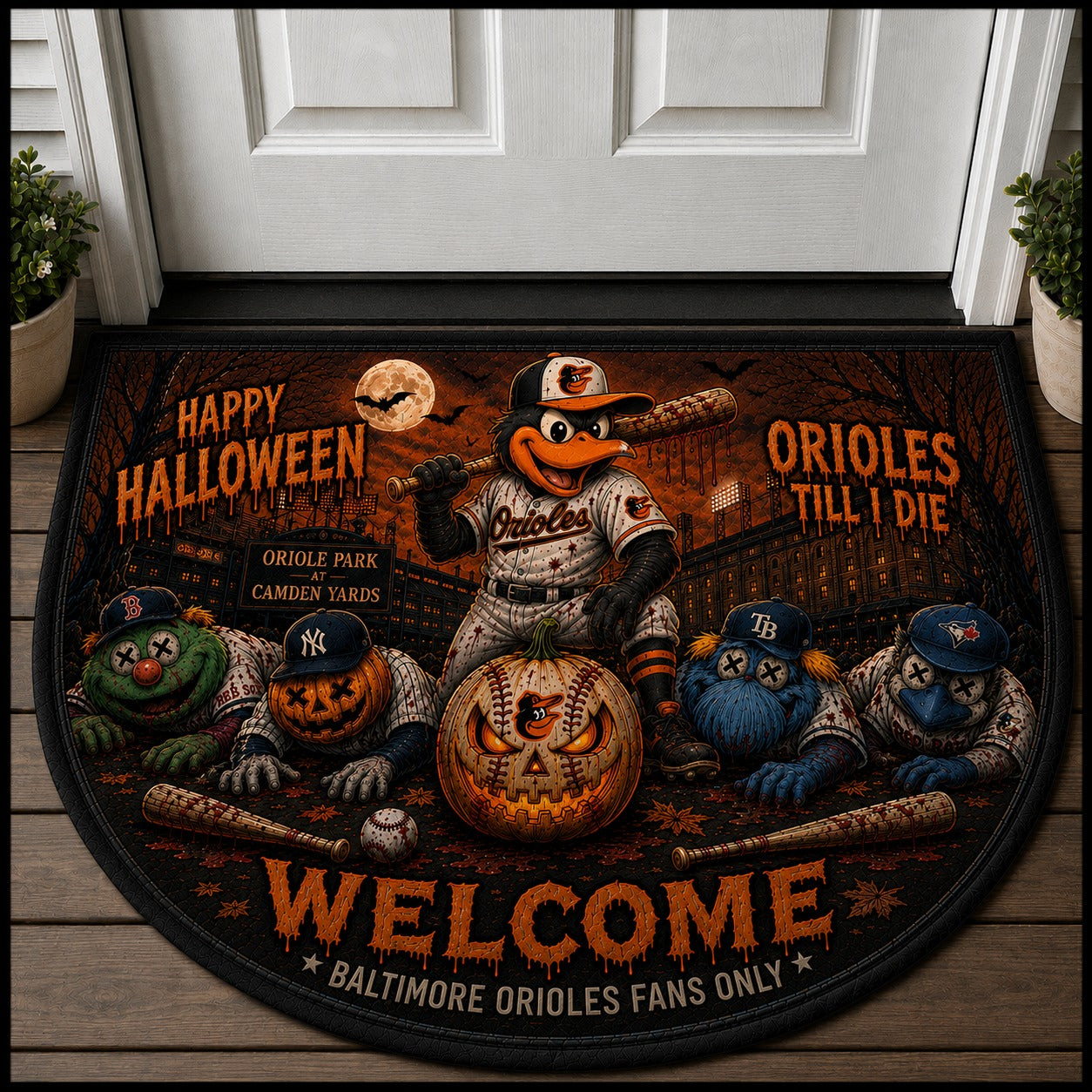 Baseball Halloween All Teams Custom Quilted Print Premium Welcome Mat – Personalized Baseball Doormat