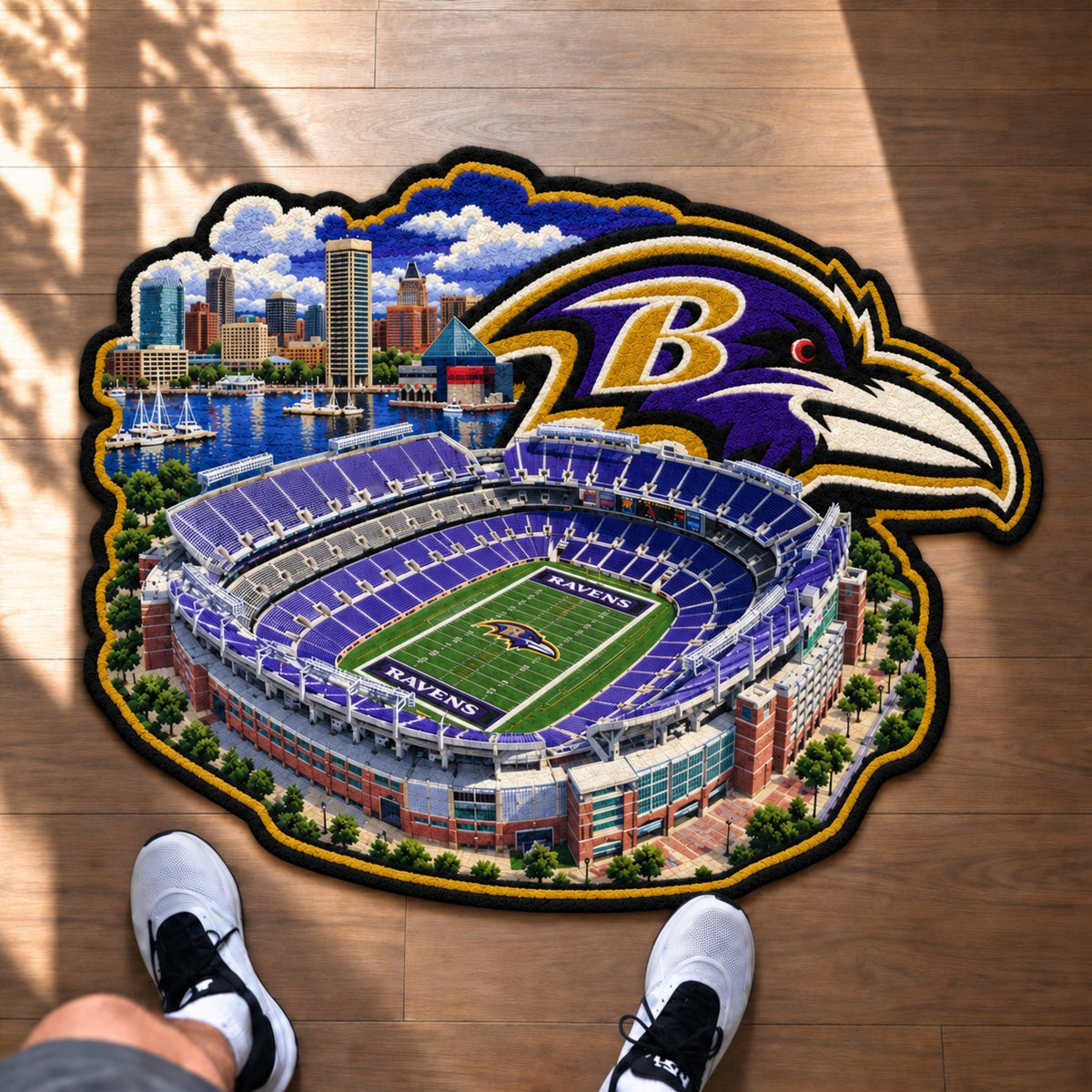 All Football Teams Logo Stadium Area Baseball Fan Custom Shape Rug Print Premium Welcome Mat Washable Black Border Personalized Football Custom Shape Rug