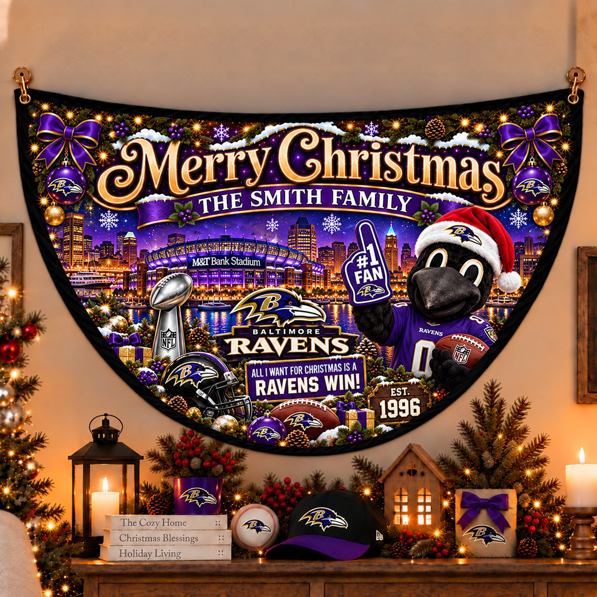 All Football Teams Personalized Christmas Night Bunting Flag - 5to9vibe
