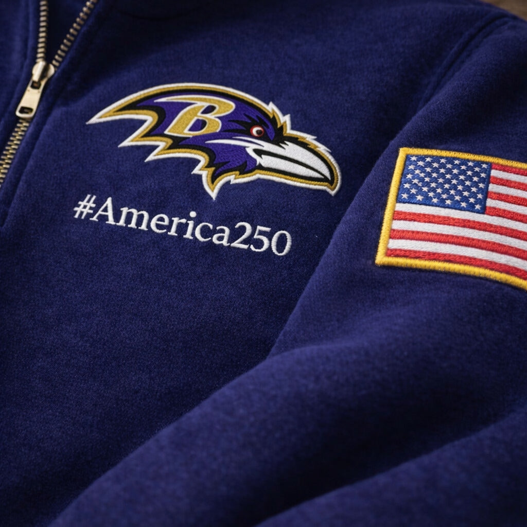 Football Logo America 250 Anniversary Embroidered Logo Premium Quarter Zip Sweatshirt, Inspired Quarter Zip Sweater