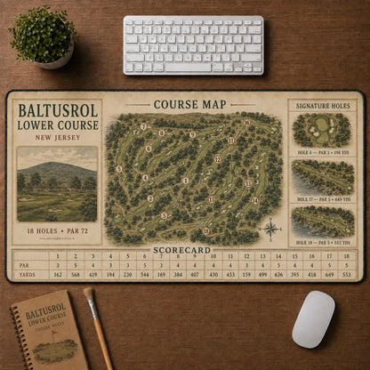 Baltusrol Lower Course Vintage Golf Course Map & Scorecard Guide Desk Mat | 5To9Vibe