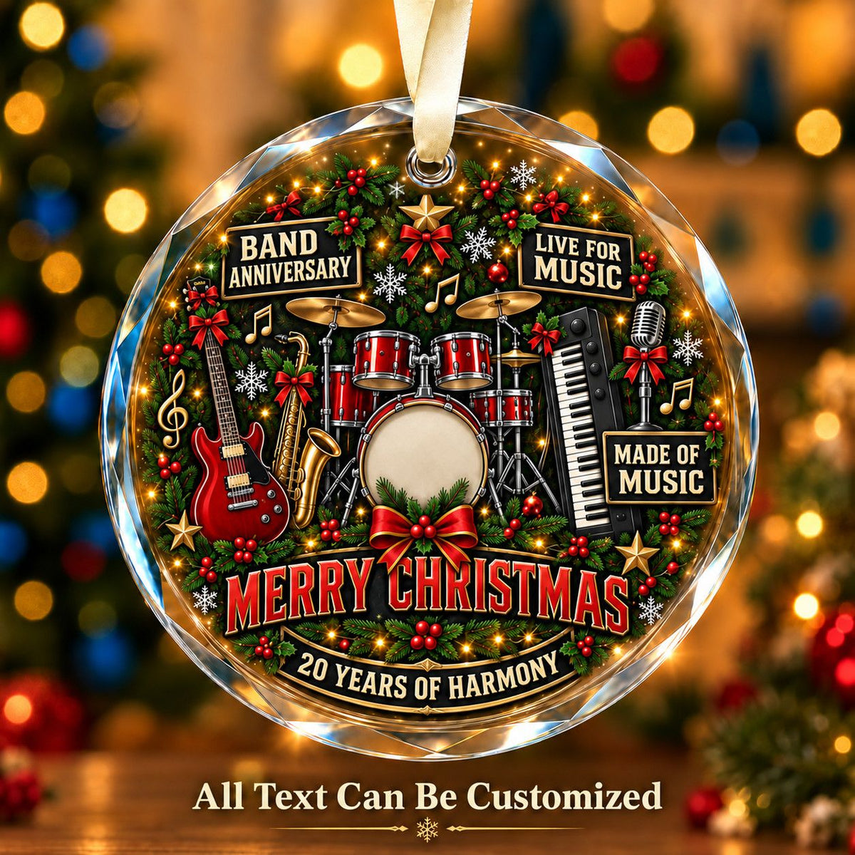 Band Anniversary Personalized Glass Ornament | 5To9Vibe