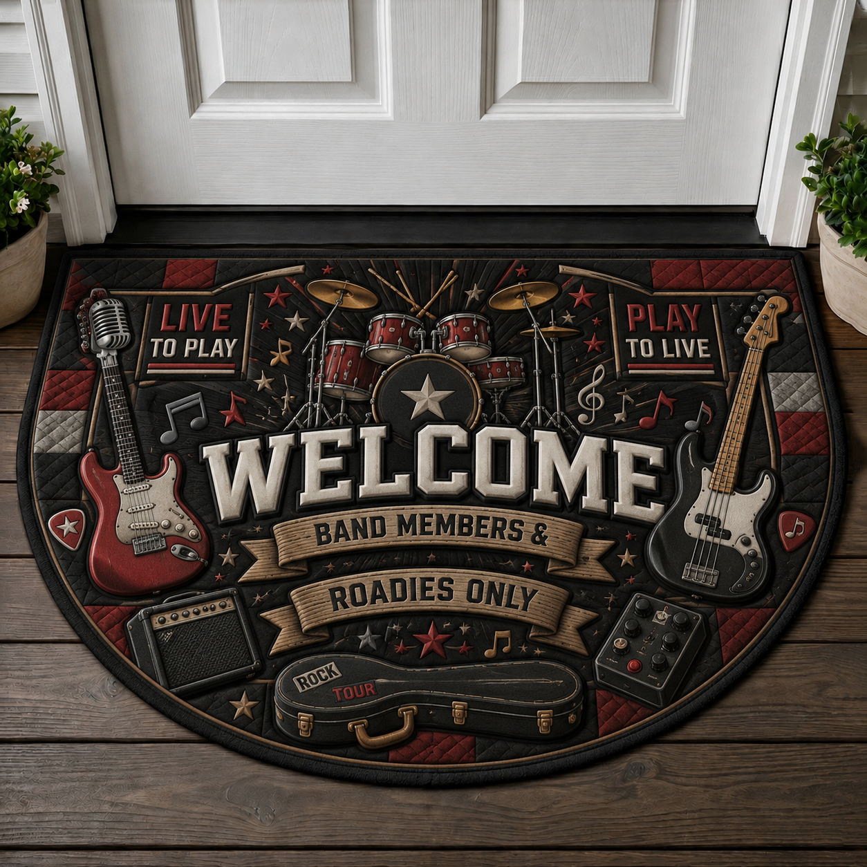 Guitar Welcome Mat - Electric Guitarist Play More Worry Less Doormat - 5to9vibe