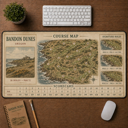 Bandon Dunes Vintage Golf Course Map & Scorecard Guide Desk Mat | 5To9Vibe