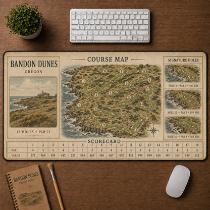 Bandon Dunes Vintage Golf Course Map & Scorecard Guide Desk Mat | 5To9Vibe