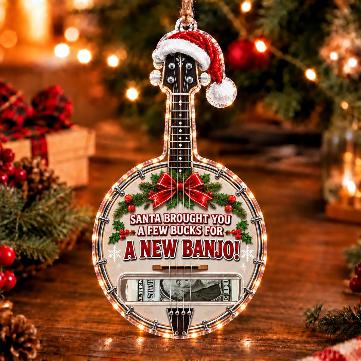 Banjo Christmas money holder ornament