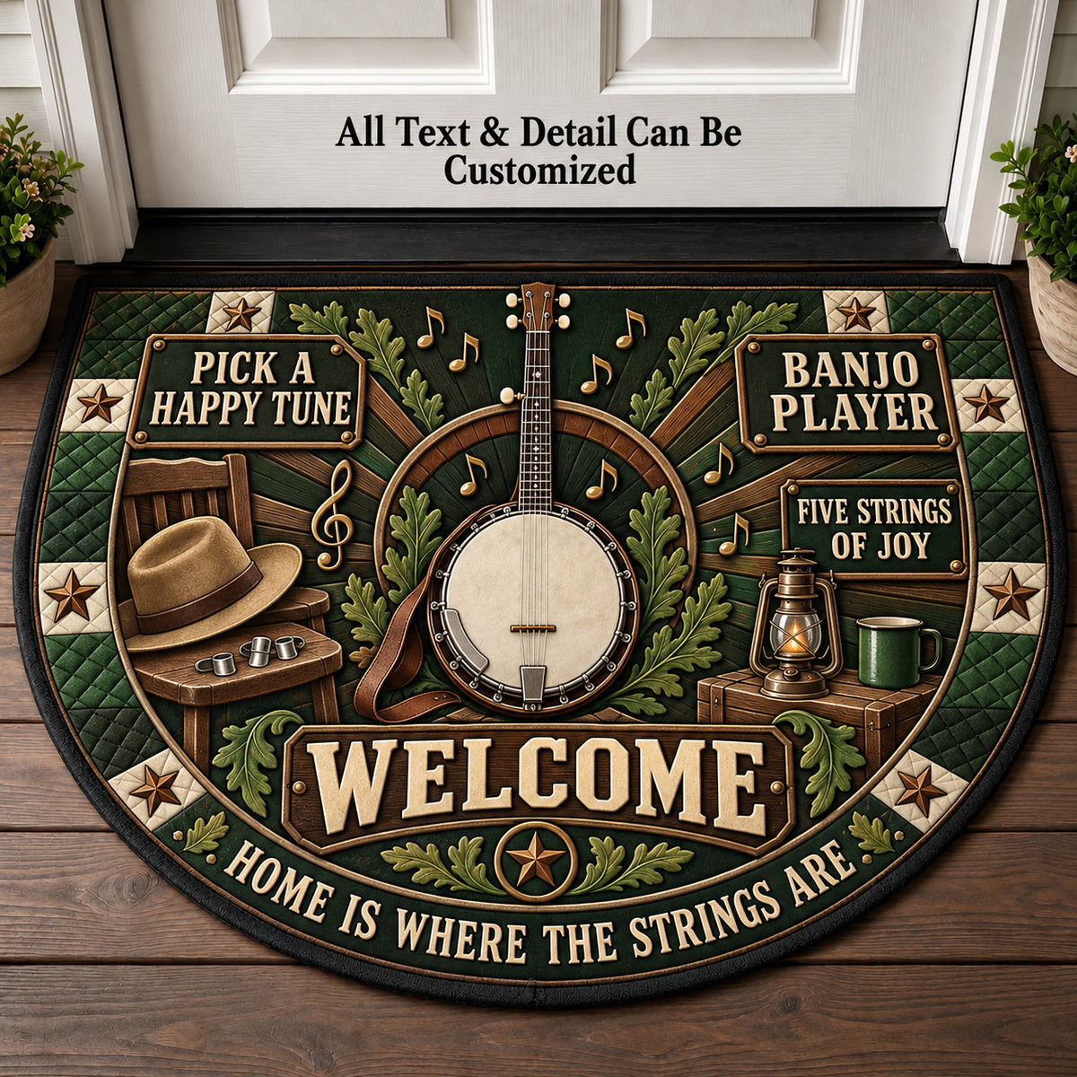 Banjo Player Personalized Half Round Mat | 5To9Vibe
