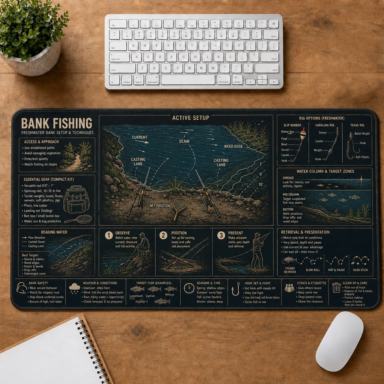 Bank Fishing Fishing Field Guide Desk Mat | 5To9Vibe