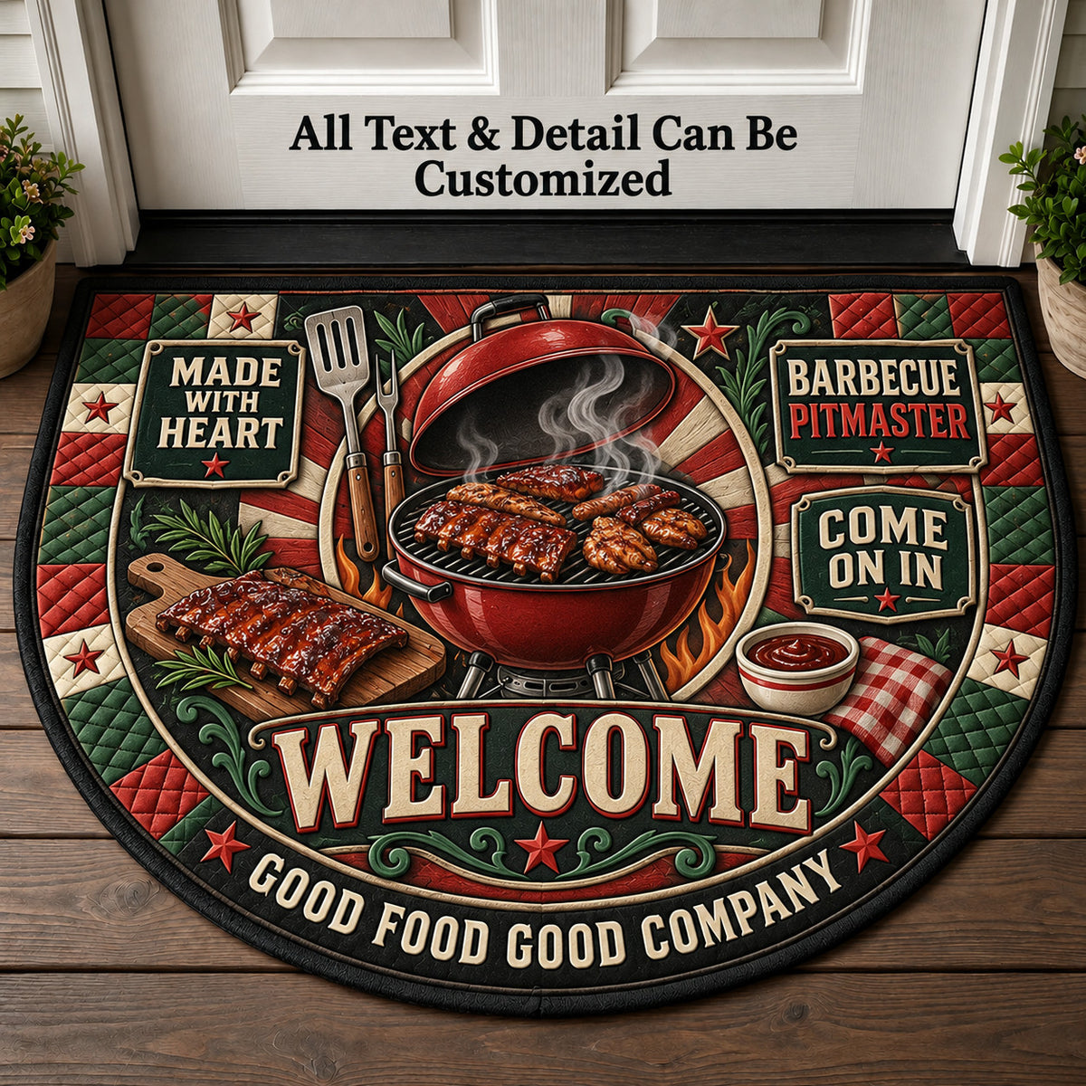 Barbecue Pitmaster Personalized Half Round Mat | 5To9Vibe