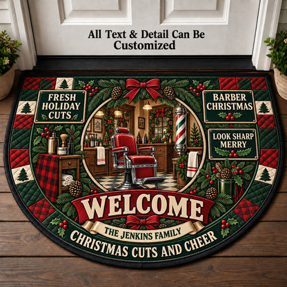 Barber Christmas Personalized Half Round Mat | 5To9Vibe