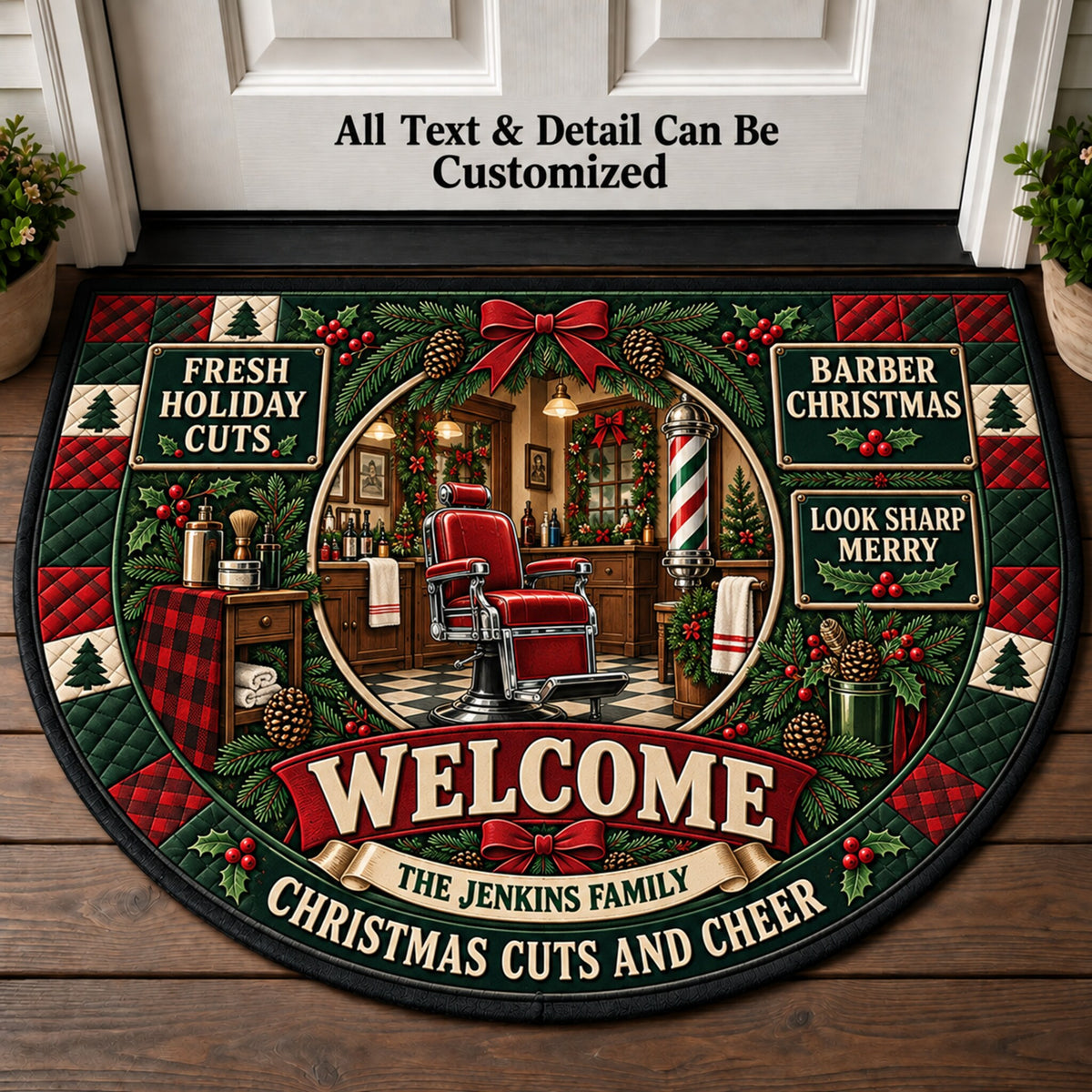Barber Christmas Personalized Half Round Mat | 5To9Vibe