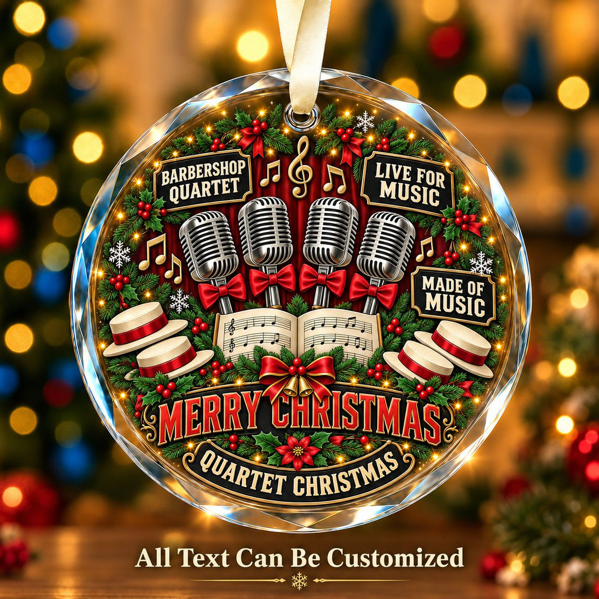 Barbershop Quartet Personalized Glass Ornament | 5To9Vibe