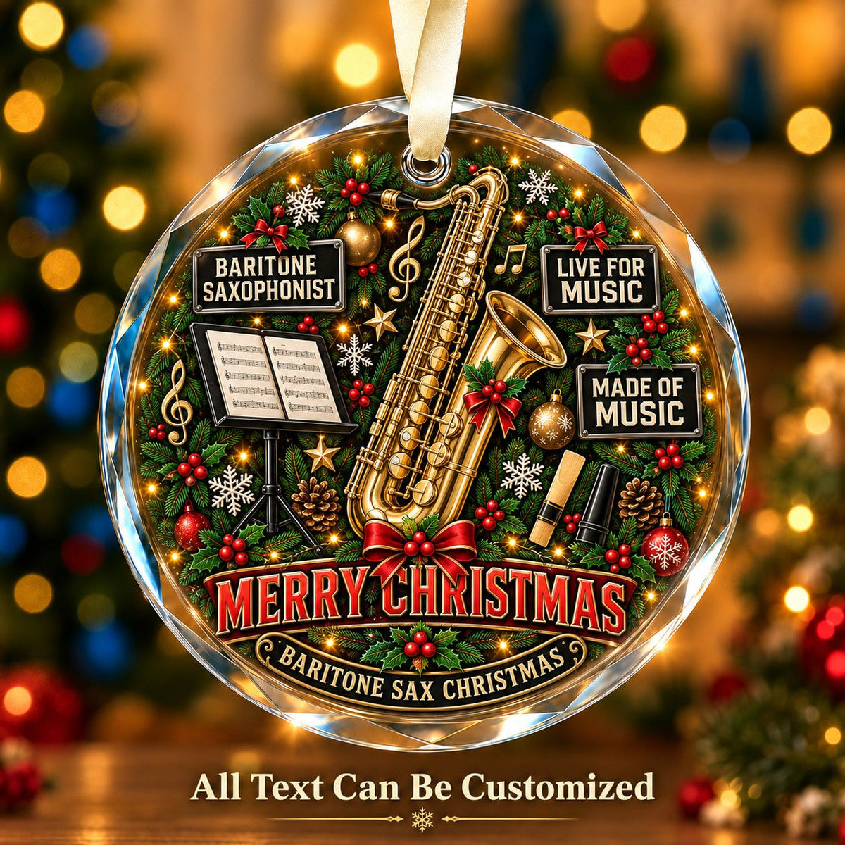 Baritone Saxophonist Personalized Glass Ornament | 5To9Vibe