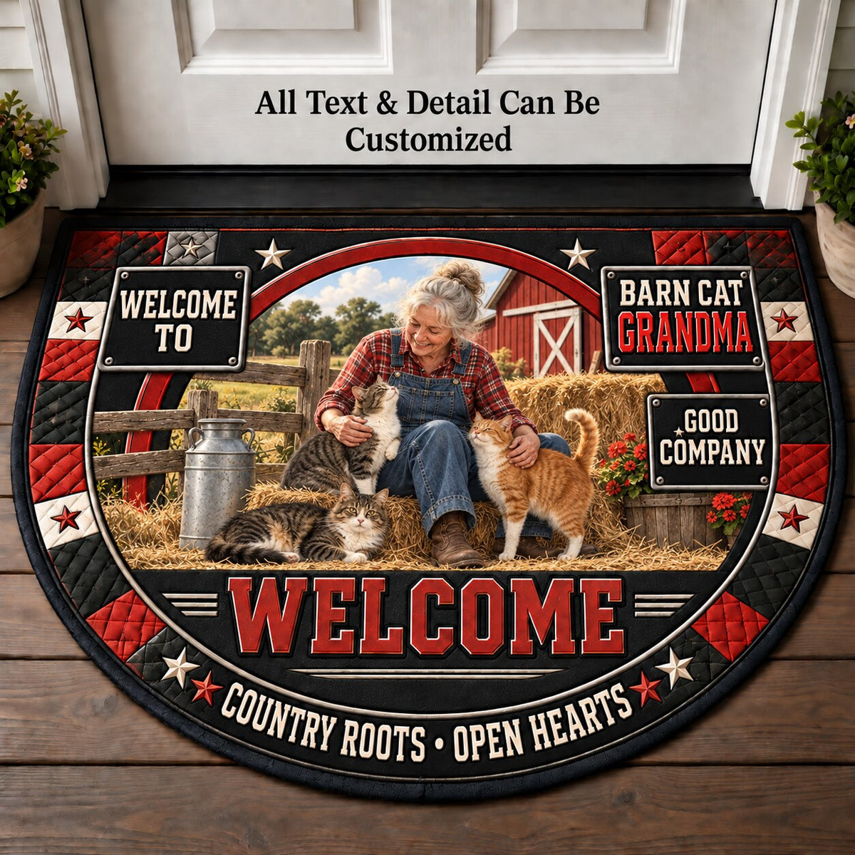 Barn Cat Grandma Personalized Half Round Mat | 5To9Vibe