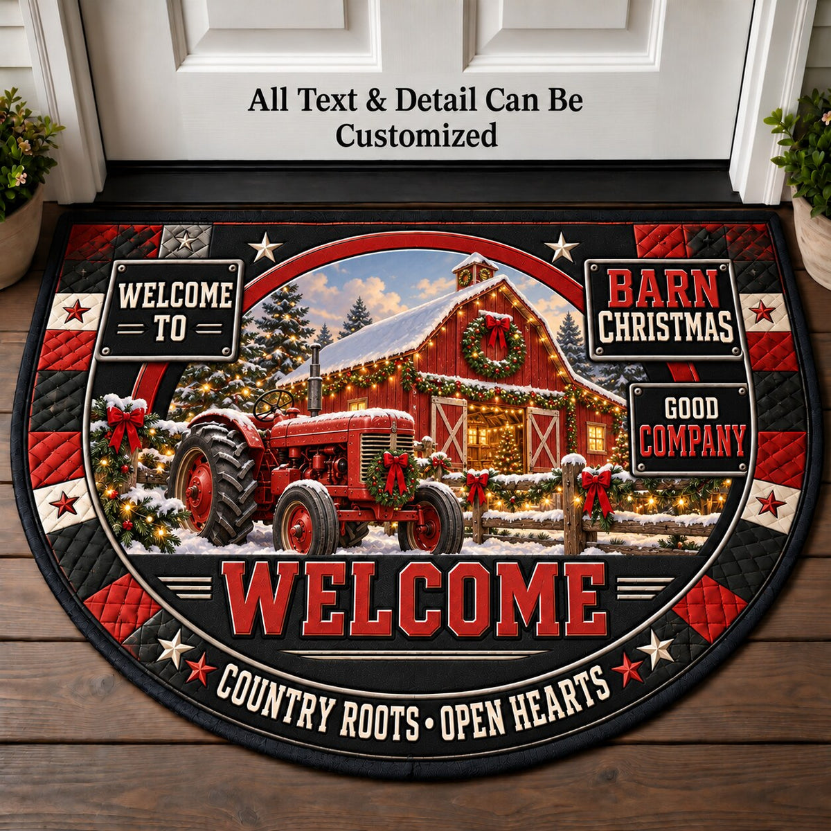 Barn Christmas Personalized Half Round Mat | 5To9Vibe