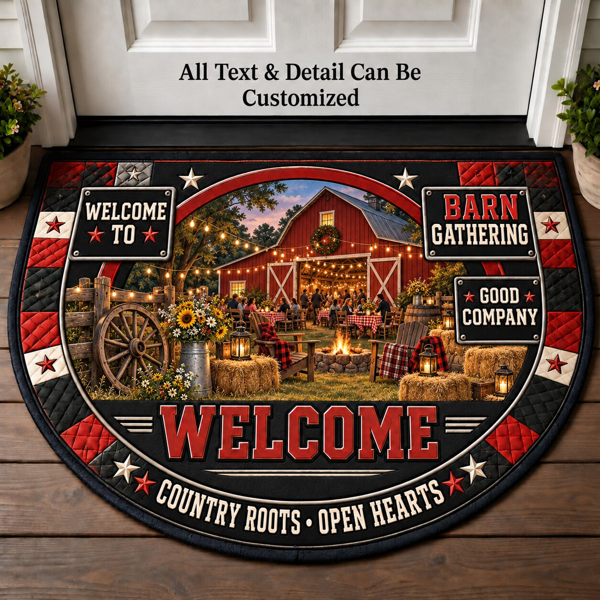 Barn Gathering Personalized Half Round Mat | 5To9Vibe