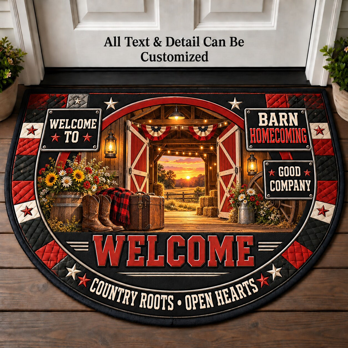 Barn Homecoming Personalized Half Round Mat | 5To9Vibe
