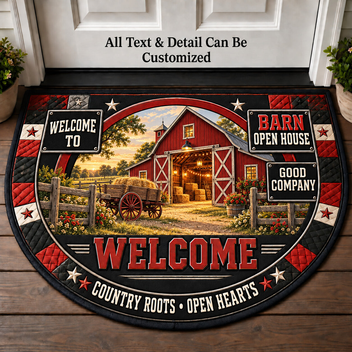 Barn Open House Personalized Half Round Mat | 5To9Vibe