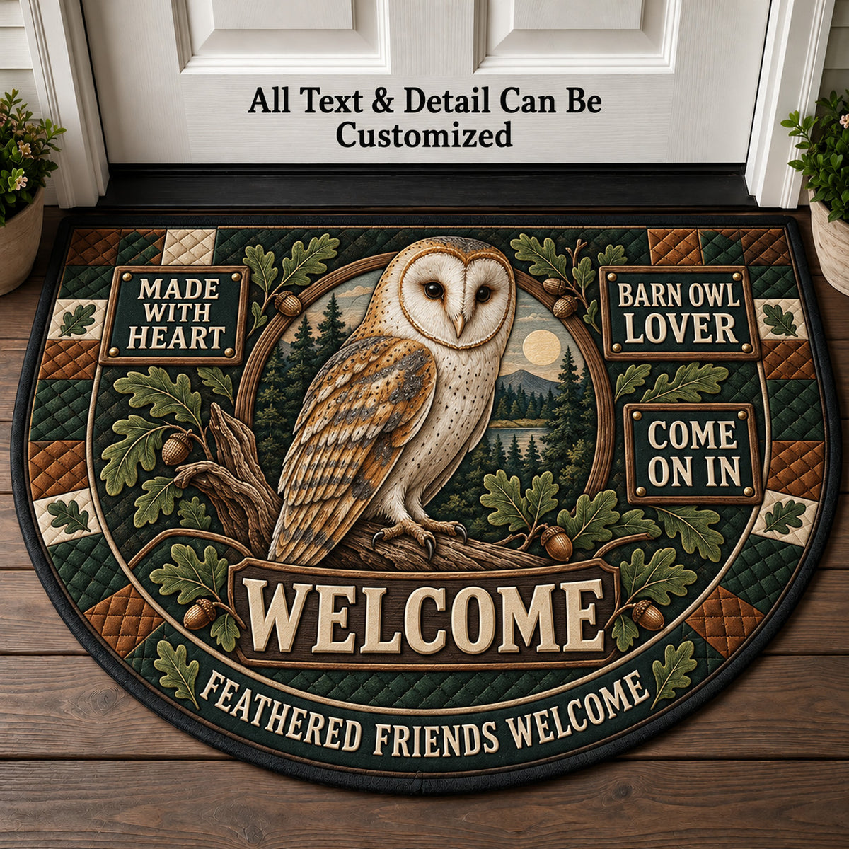 Barn Owl Lover Personalized Half Round Mat | 5To9Vibe