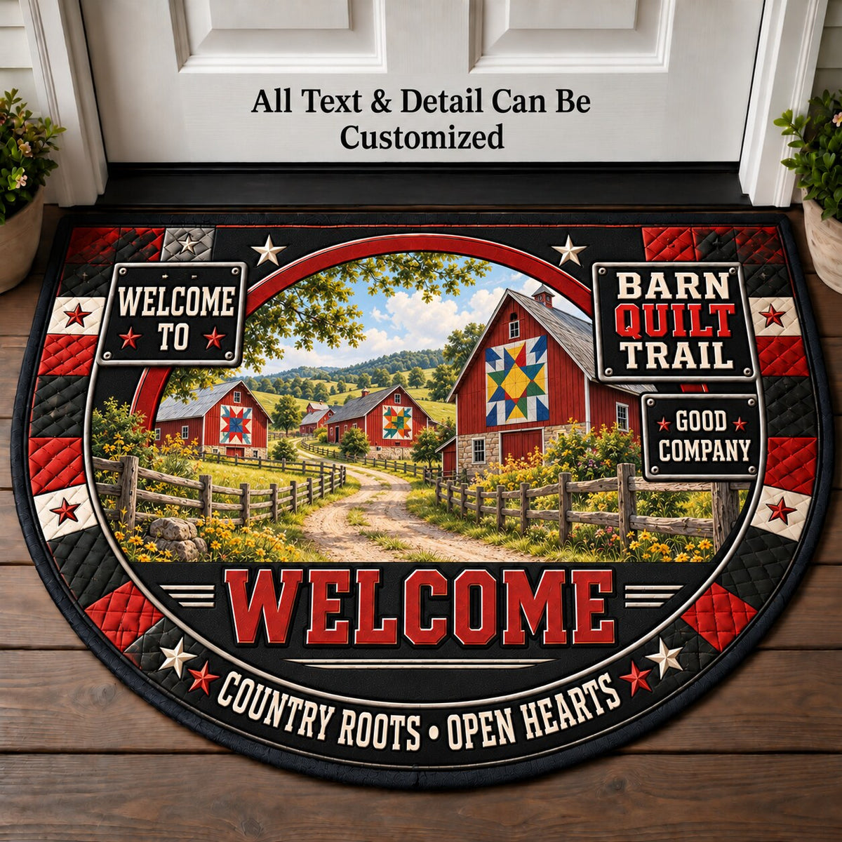 Barn Quilt Trail Personalized Half Round Mat | 5To9Vibe