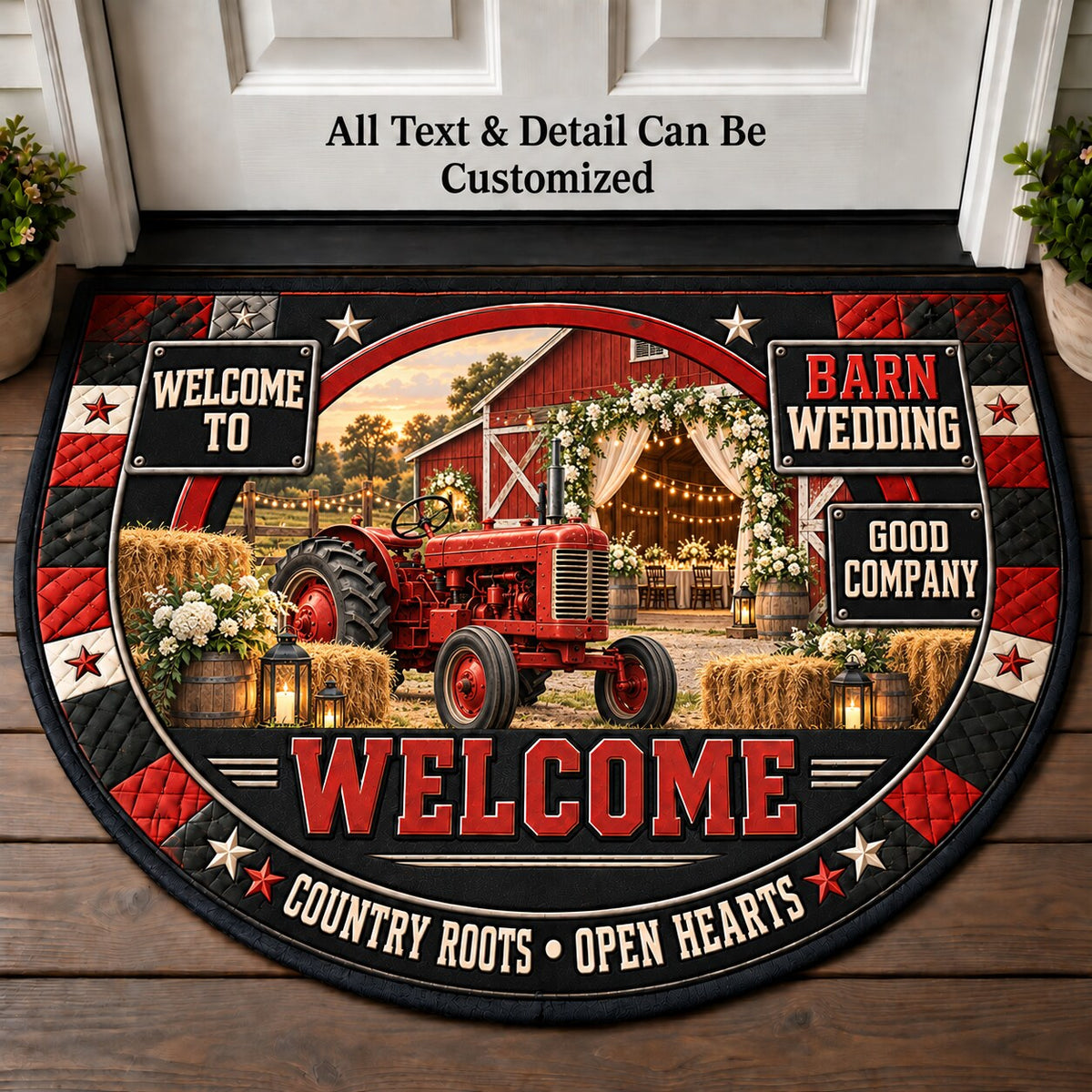 Barn Wedding Personalized Half Round Mat | 5To9Vibe