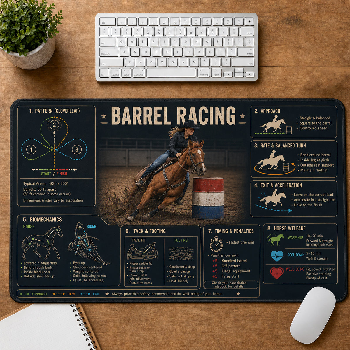 Barrel Racing Sports Visual Guide Desk Mat | 5To9Vibe