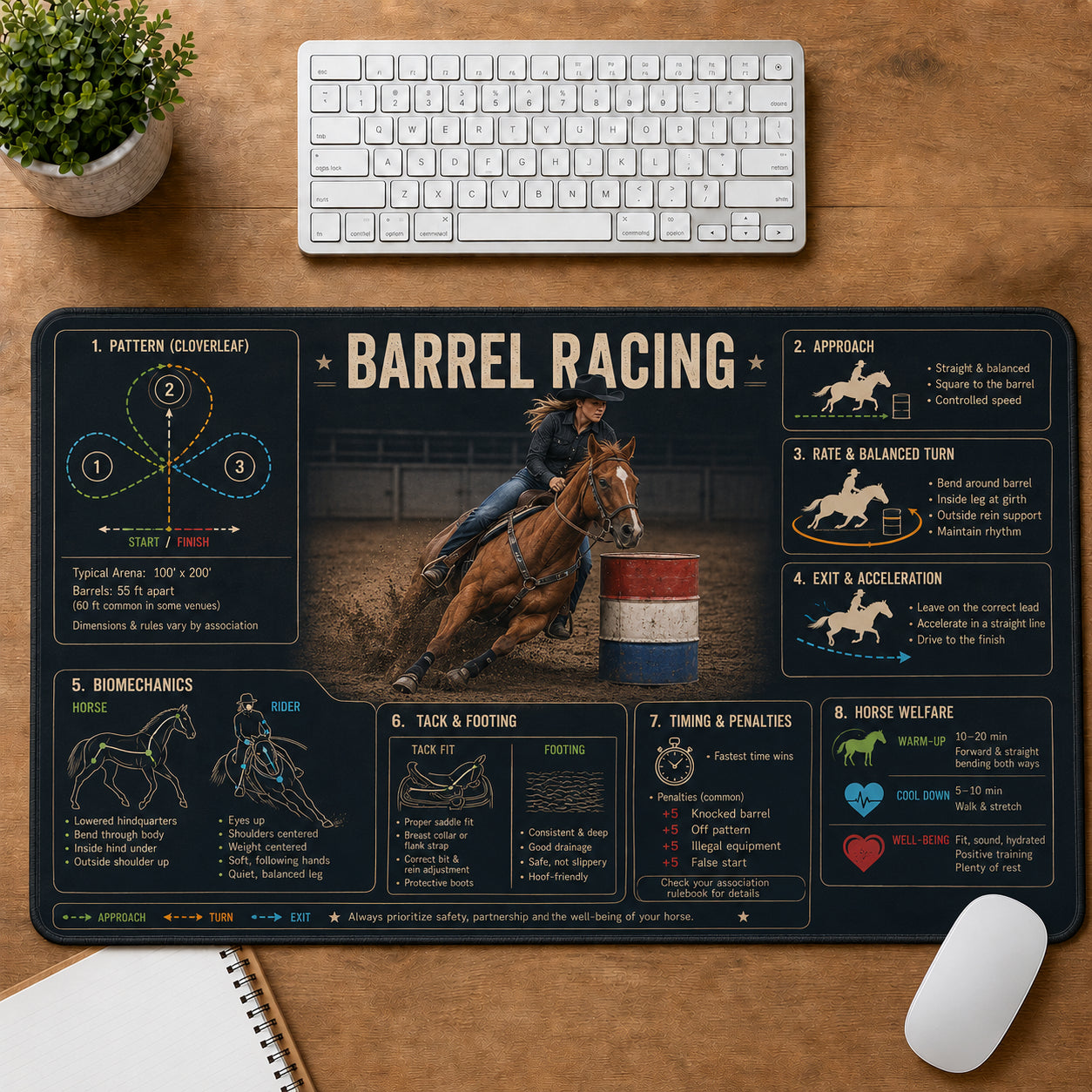 Barrel Racing Sports Visual Guide Desk Mat | 5To9Vibe