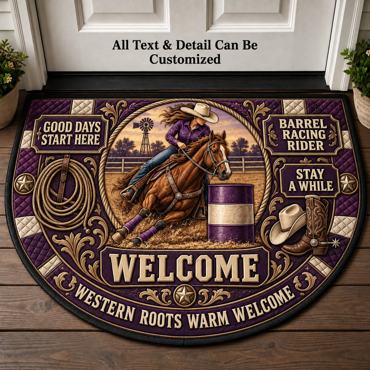 Barrel Racing Rider Personalized Half Round Mat | 5To9Vibe