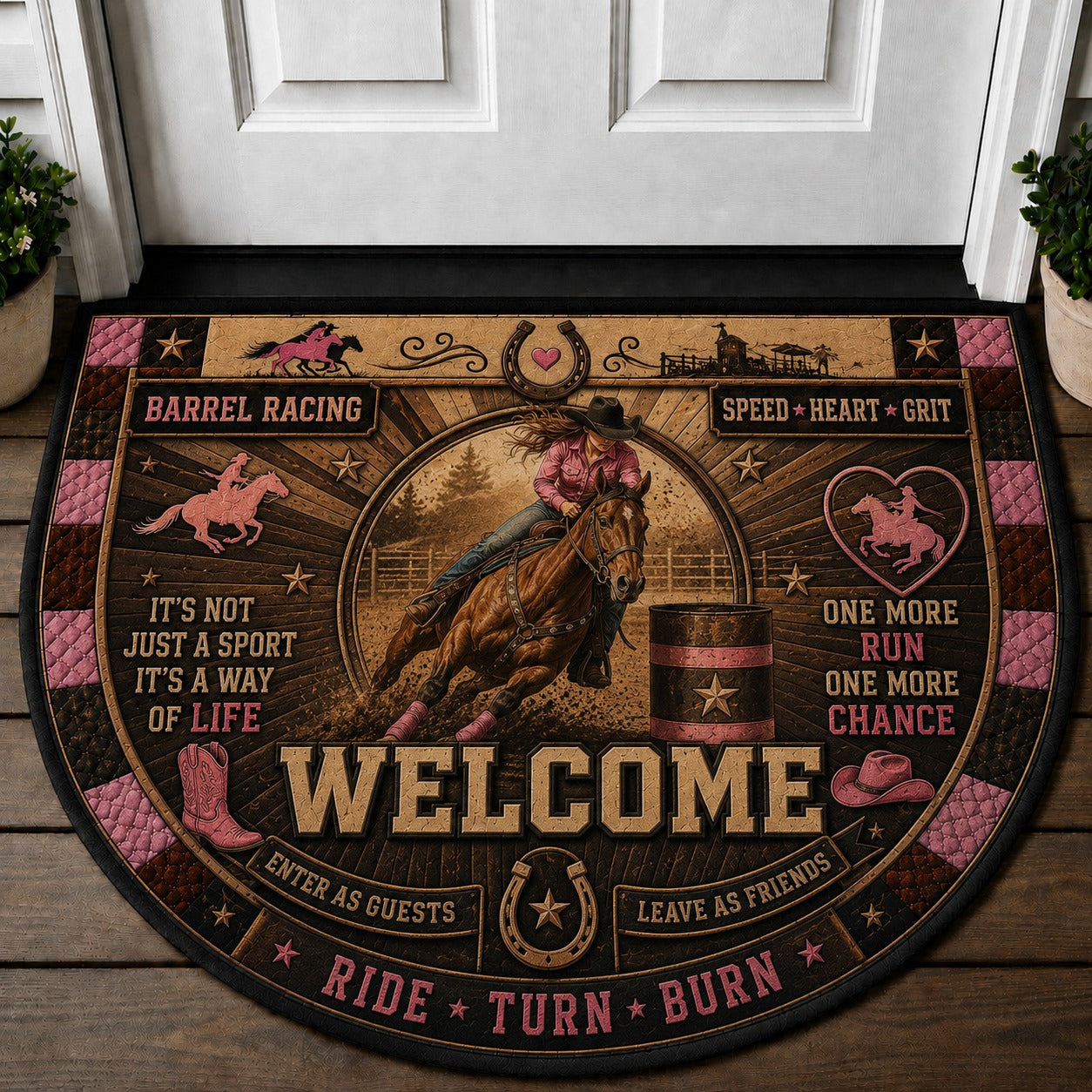 Western Horse Lover Quilted Print Premium Welcome Mat – Personalized Doormat