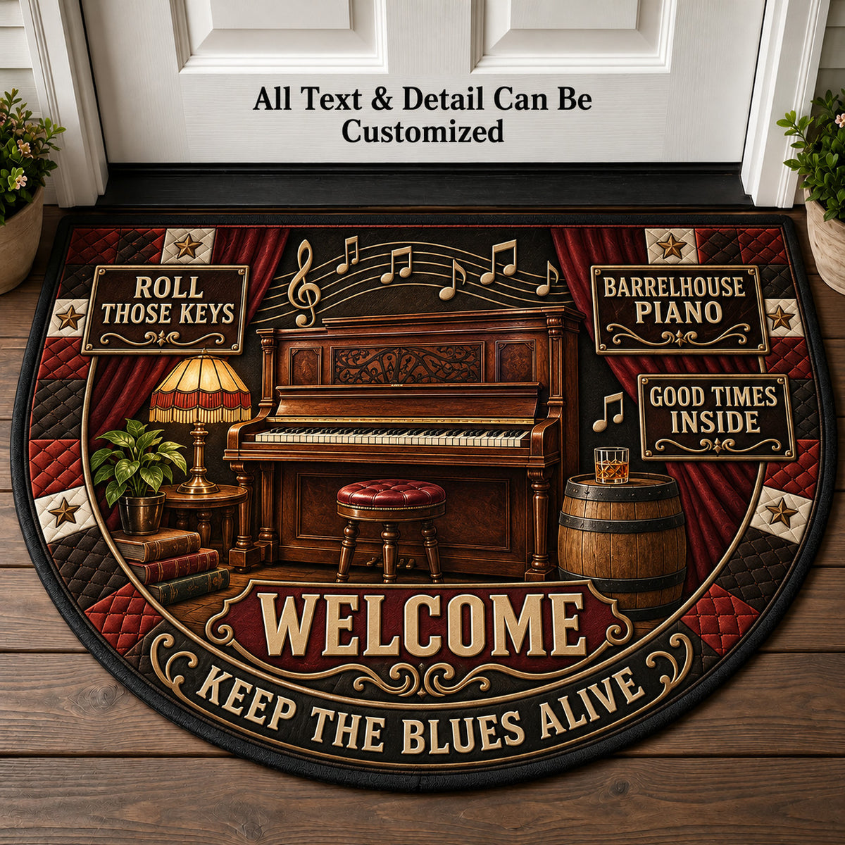 Barrelhouse Piano Personalized Half Round Mat | 5To9Vibe
