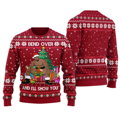 Barry Wood Bend Over And I Will Show You Ugly Christmas Sweater Women Cardinal Red - Funny Ugly Christmas Sweater