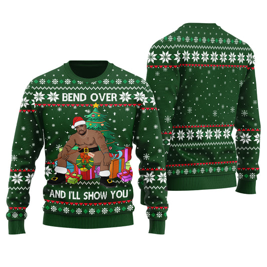 Barry Wood Bend Over And I Will Show You Ugly Christmas Sweater Men Forest Green - Funny Ugly Christmas Sweater
