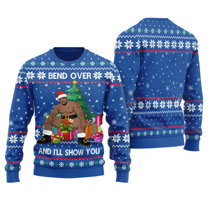 Barry Wood Bend Over And I Will Show You Ugly Christmas Sweater Men Royal - Funny Ugly Christmas Sweater