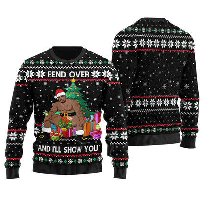 Barry Wood Bend Over And I Will Show You Ugly Christmas Sweater Women Black - Funny Ugly Christmas Sweater