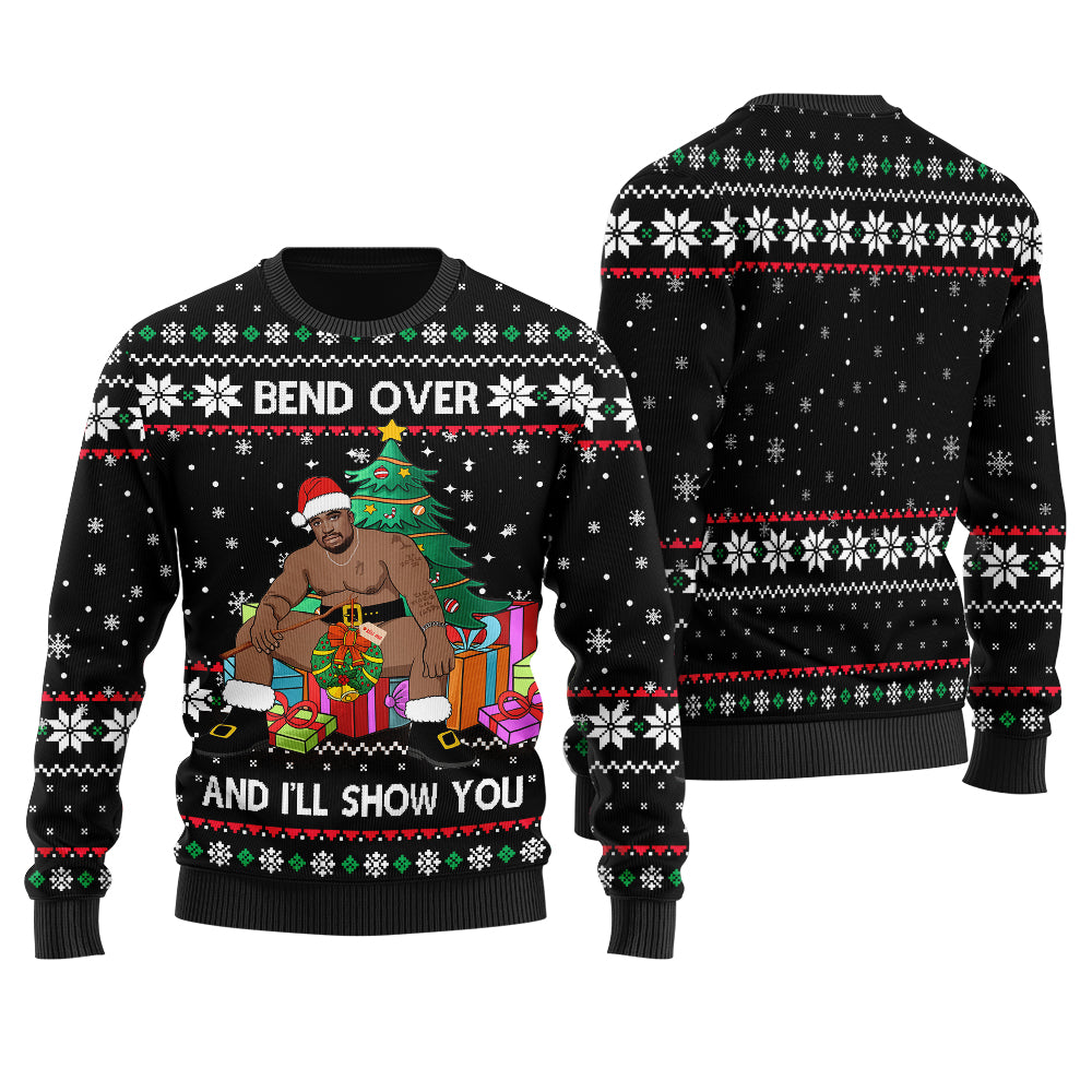 Barry Wood Bend Over And I Will Show You Ugly Christmas Sweater Men Black - Funny Ugly Christmas Sweater