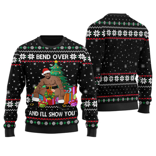 Barry Wood Bend Over And I Will Show You Ugly Christmas Sweater Men Black - Funny Ugly Christmas Sweater