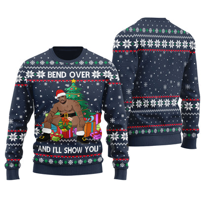 Barry Wood Bend Over And l Will Show You Ugly Christmas Sweater Navy - Funny Ugly Christmas Sweater